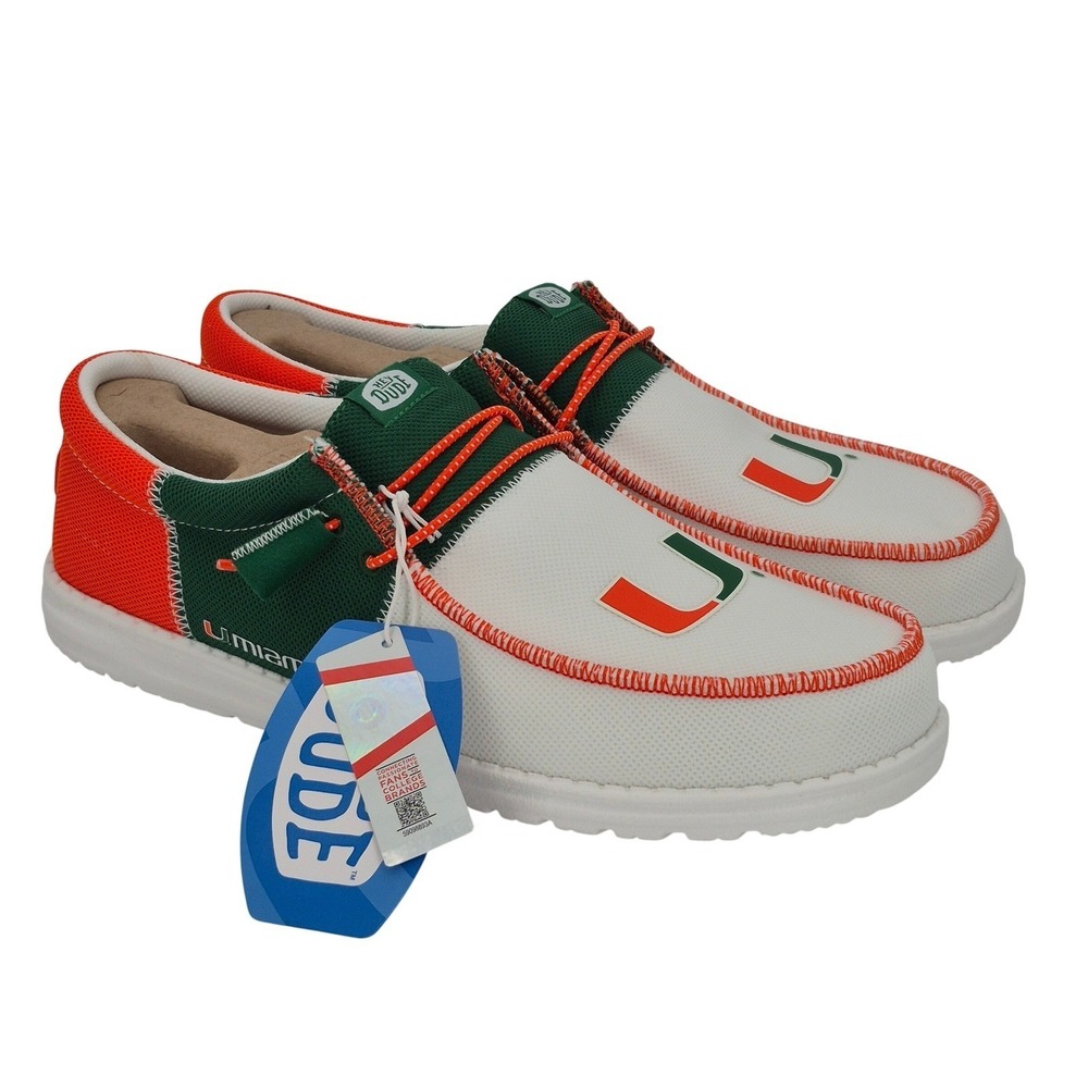 Hey Dude Wally Tri U of Miami Hurricanes Men's Size 11 Shoes Green White Orange